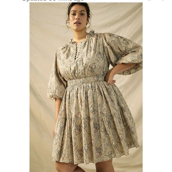 Let Me Be By Anthropologie NWT SZ 14 Babydoll Dress w Koi Fish/Floral Print - Picture 1 of 11